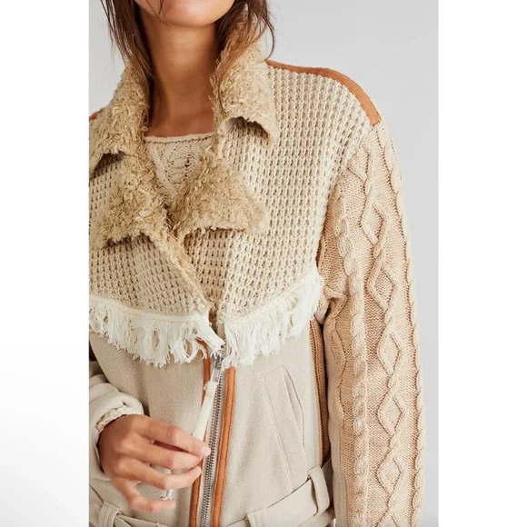 Free People Cozy Knit Mix Moto Jacket New NWT - Picture 8 of 9